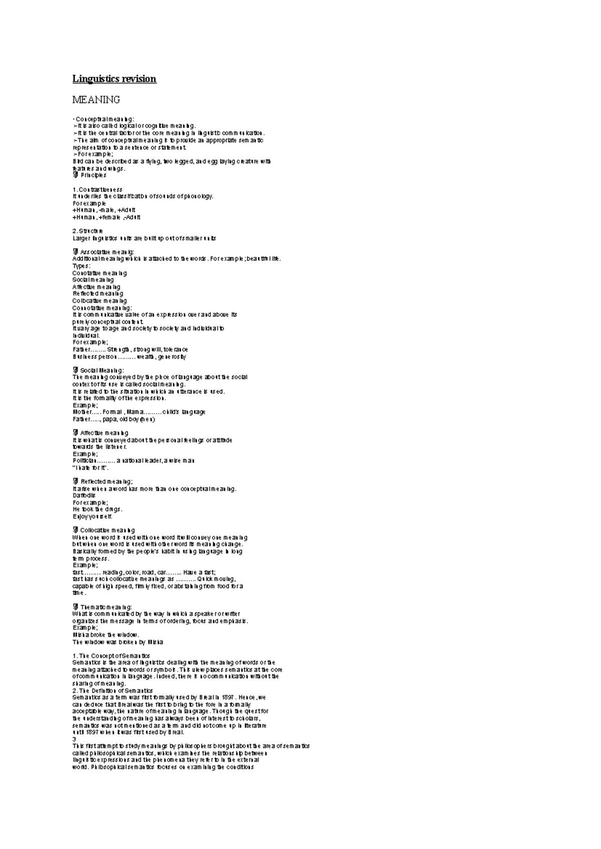 Linguistics Revision: Understanding Meaning in Semantics (120E) - Studocu
