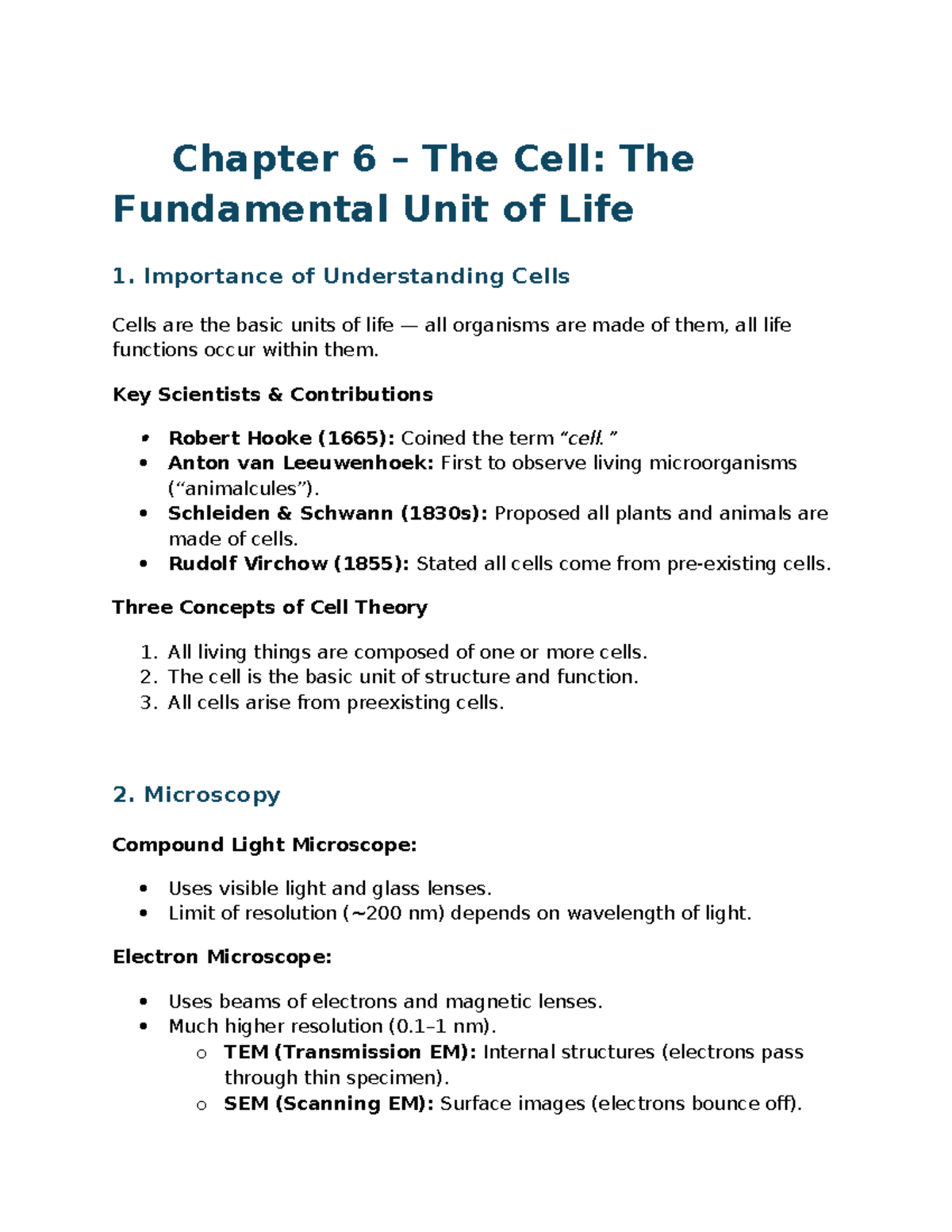 Biology Chapter Notes: The Cell, Membrane Structure & Metabolism (BIO ...