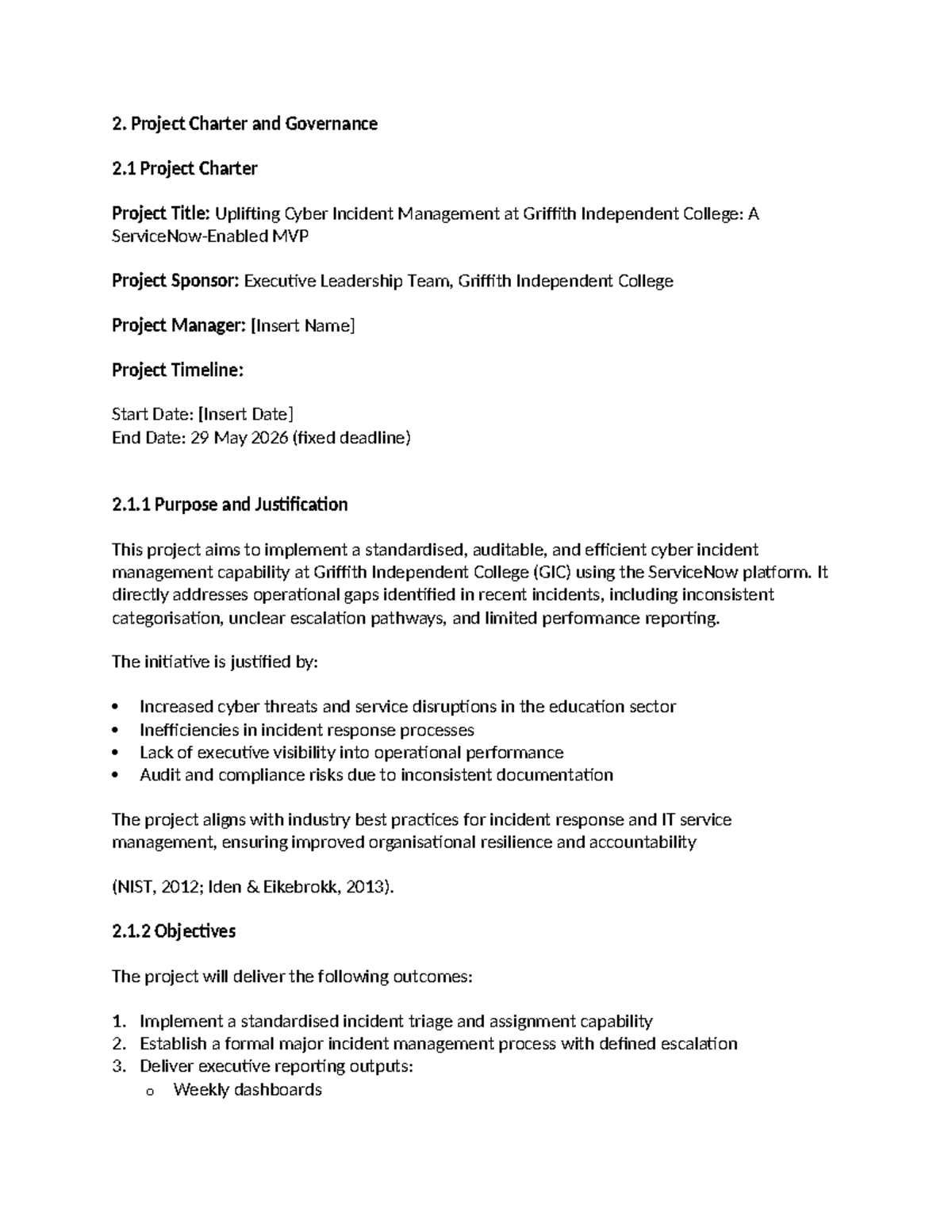 Project Charter: Uplifting Cyber Incident Management at GIC - Studocu