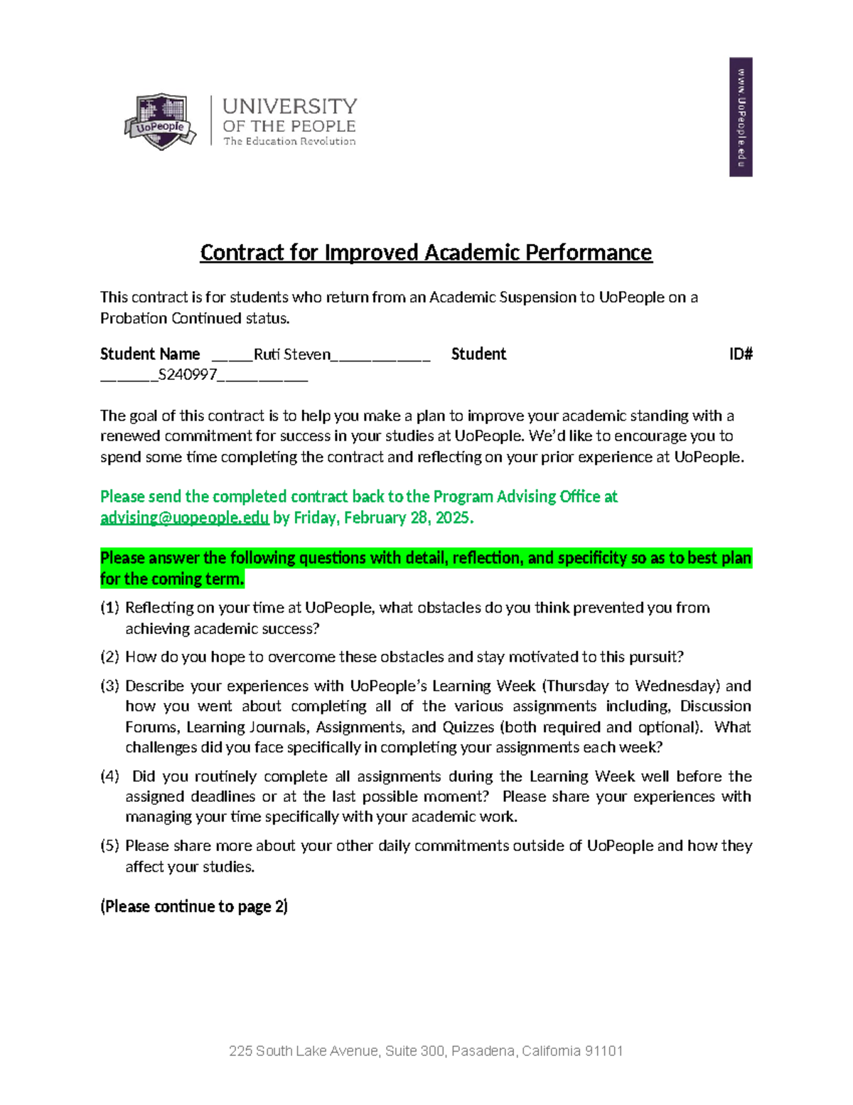 Contract for Improved Academic Performance - AY2025 - Term 4 - Contract ...