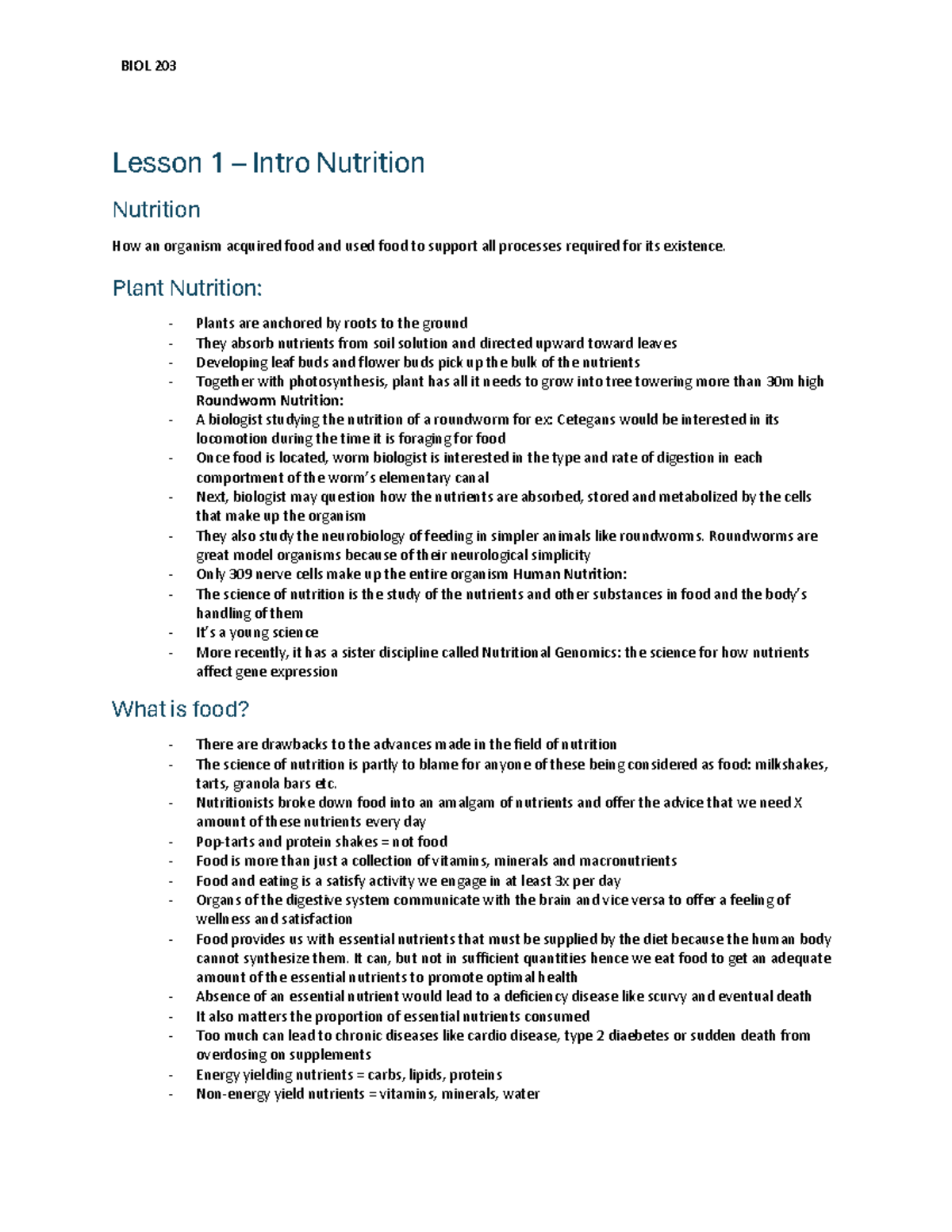 BIOL 203 Lesson 1-5: Comprehensive Nutrition Overview and Guidelines ...