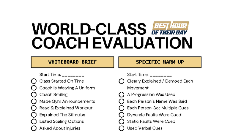 COACH EVALUATION CHECKLIST: WARM UP & DEMO REVIEW - Studocu