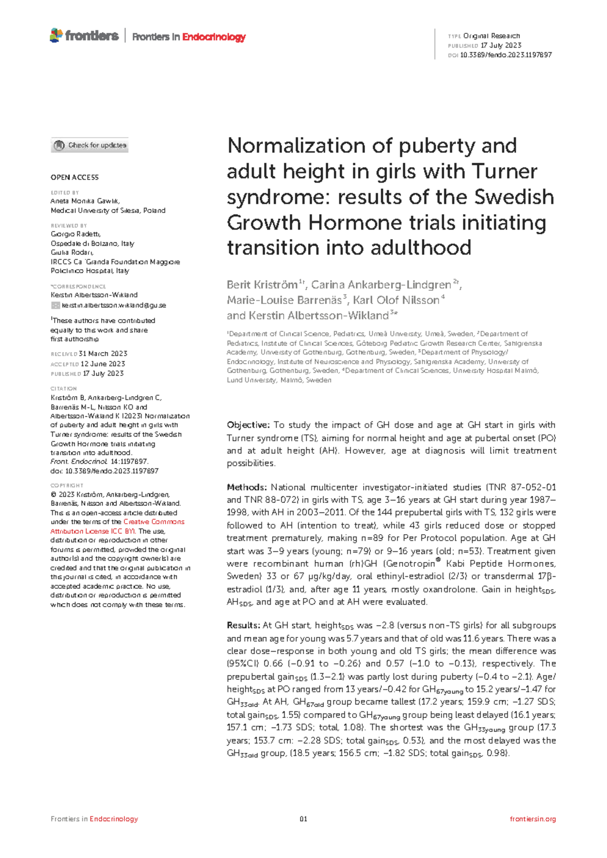 Normalization of puberty and adult height in girls with Turner syndrome ...