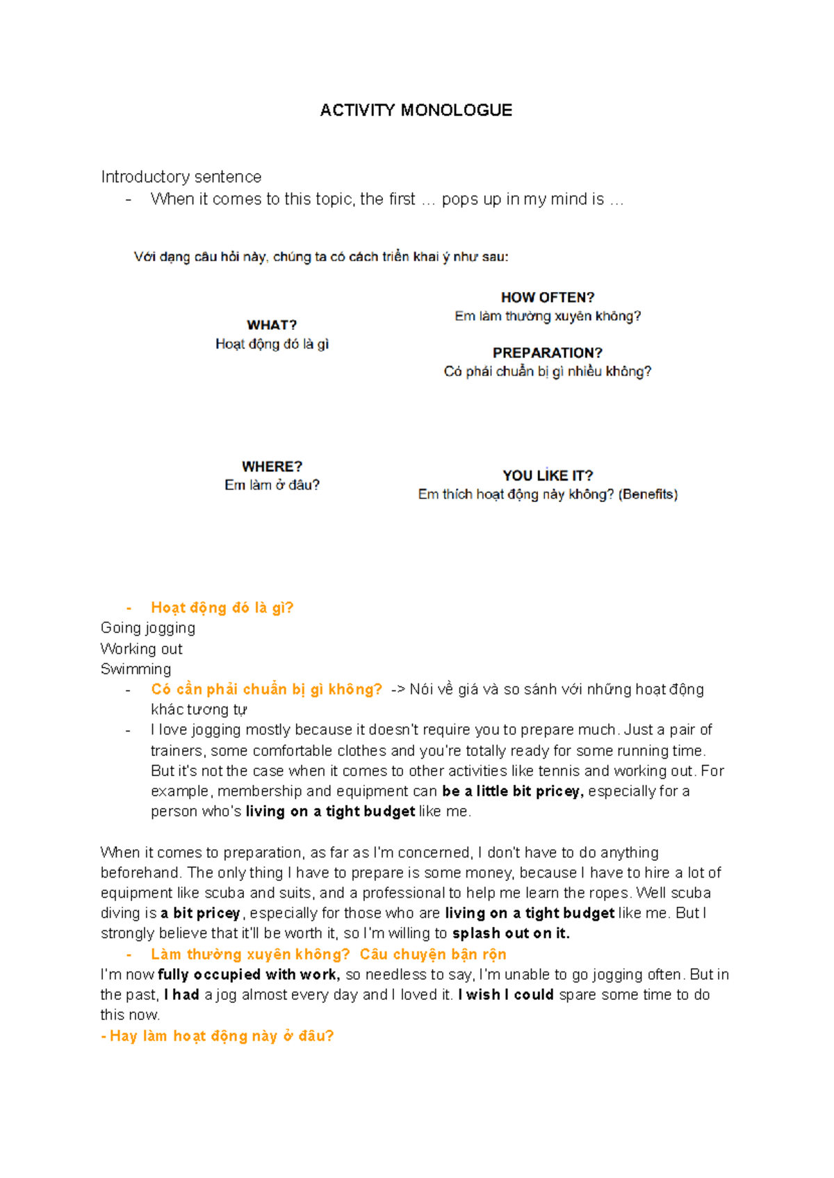 IELTS Speaking Part 2: Activity Monologue on Sports & Preparation - Studocu