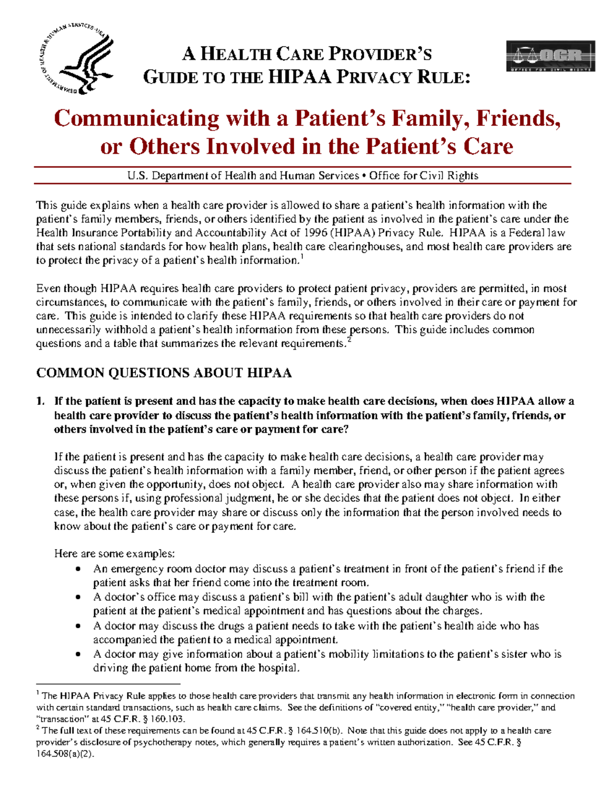 HIPAA Privacy Rule Guide: Communicating with Family & Friends - Studocu