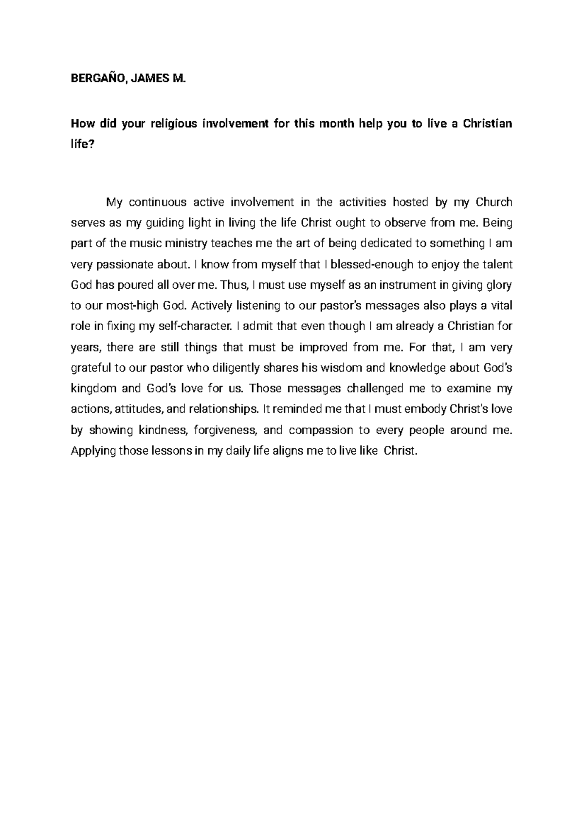 Exercise 7 - Reflections on Religious Involvement for ACTIVITY - Studocu