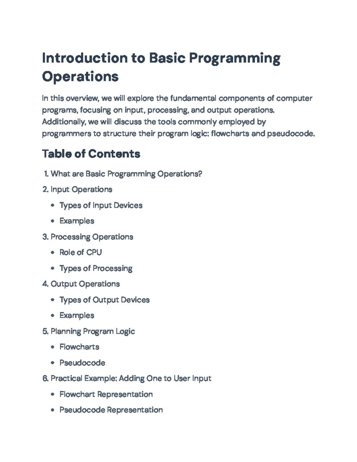 Basic Programming Operations (CS101): Input, Processing, and Output ...