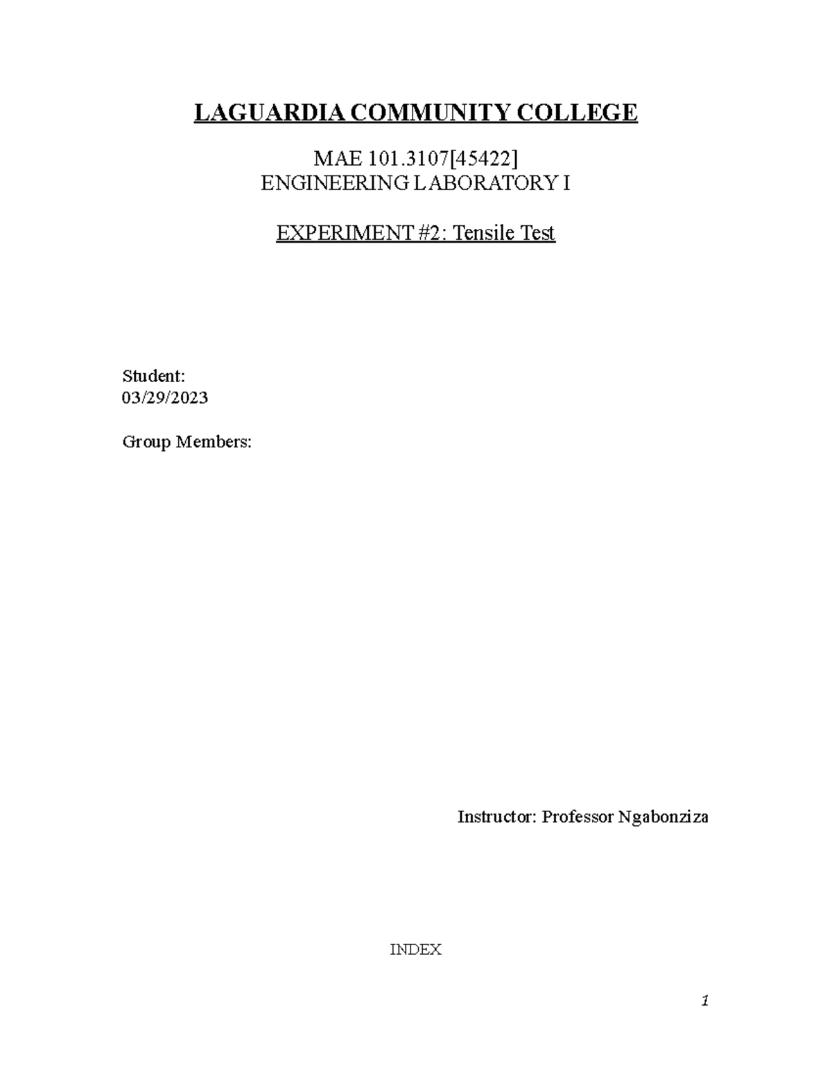 MAE 101 Lab Report #2 Tensile Test - LAGUARDIA COMMUNITY COLLEGE MAE ...