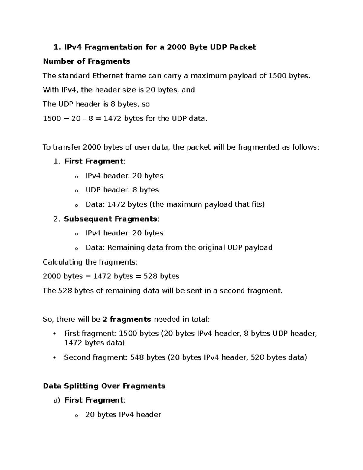 Communication and networking WA6 - IPv4 Fragmentation for a 2000 Byte ...