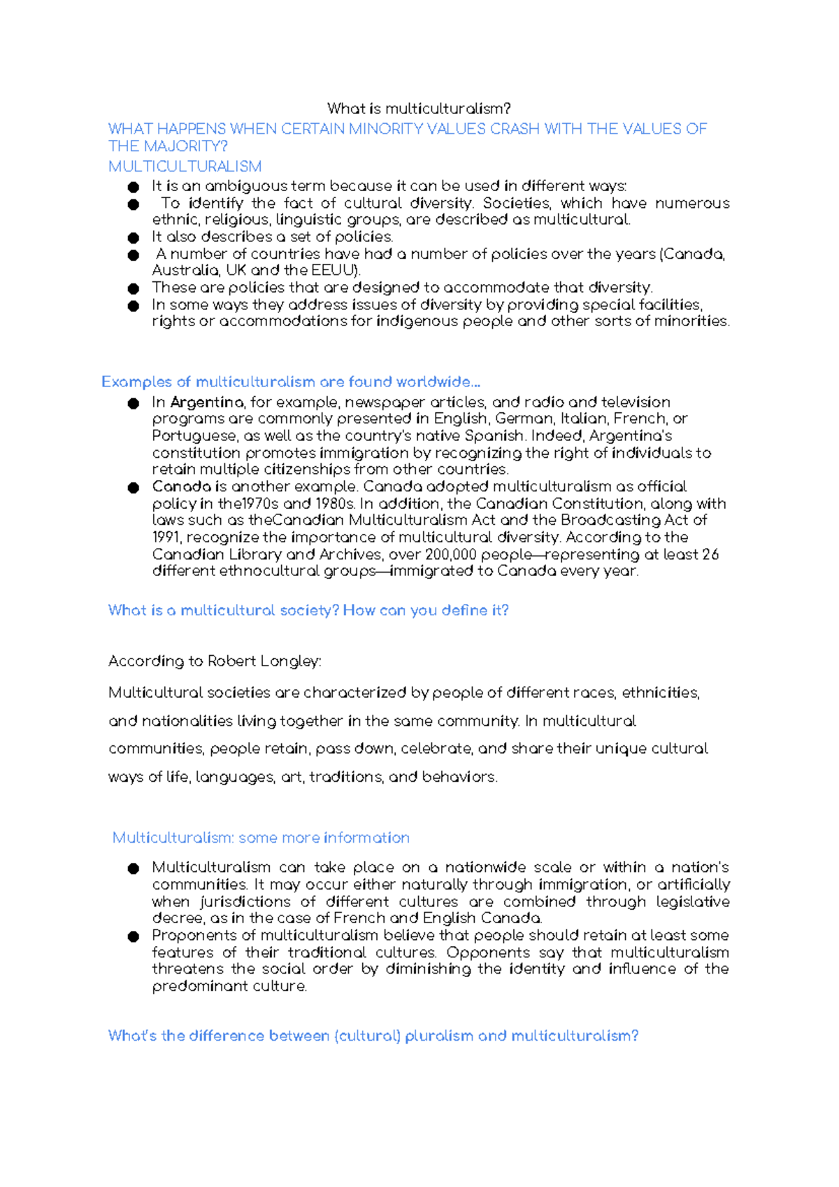 Multiculturalism: Understanding Diversity and Its Impacts - Studocu