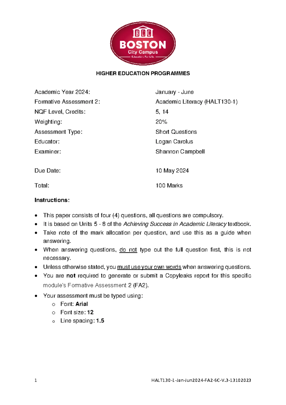 Formative Assessment 2: Taxation of Individuals (NQF Level 6, 12 ...