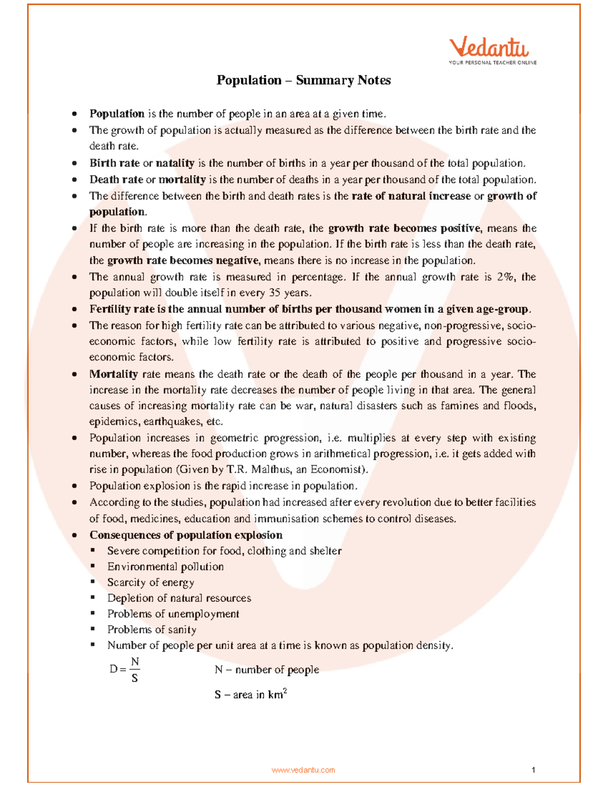 ICSE Class 10 Biology Chapter 12 - Population Summary Notes - Studocu