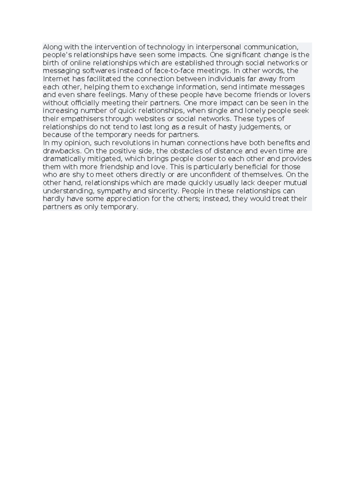 Impacts of Technology on Interpersonal Relationships: A Study - Studocu