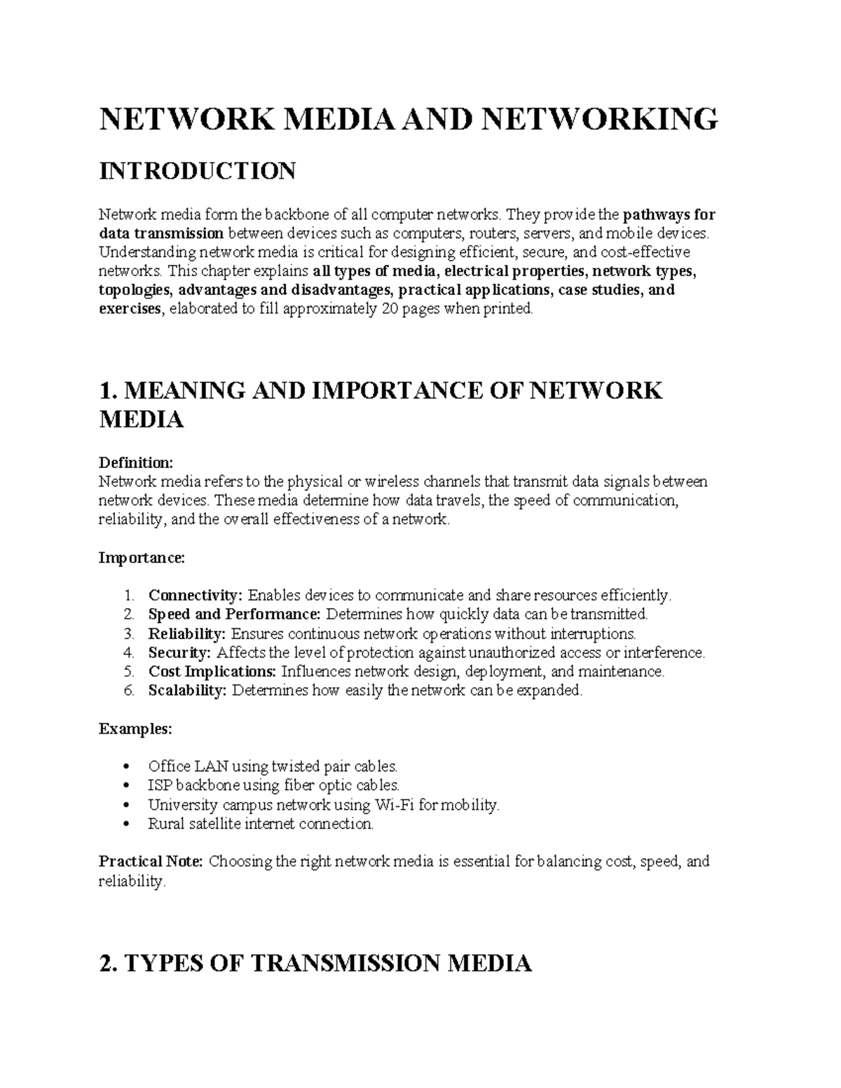 NETWORK MEDIA INTRODUCTION: Types, Properties & Applications - Studocu
