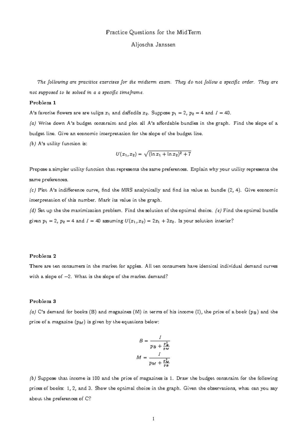 MidTerm Practice Questions for Economics (Course Code: ECON101) - Studocu