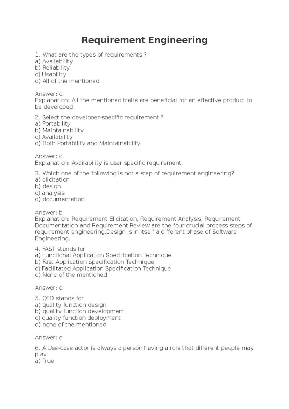 SE MCQ - Software Engineering MCQ - BCA - IPU - Studocu