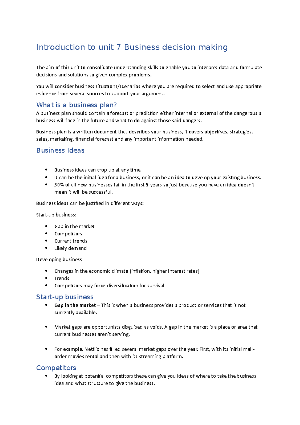 Introduction to unit 7 - You will consider business situations ...