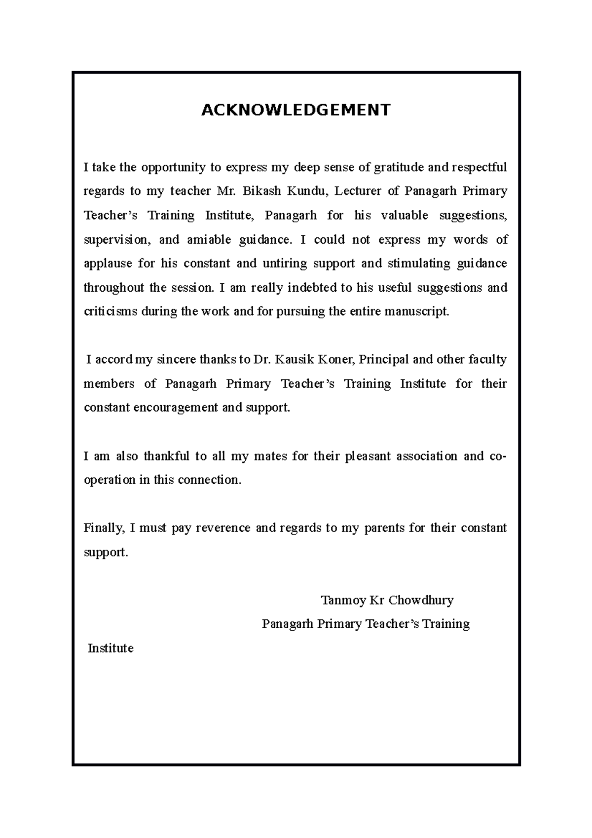 Acknowledgement & Certification for B.Ed Practicum Work Submission ...