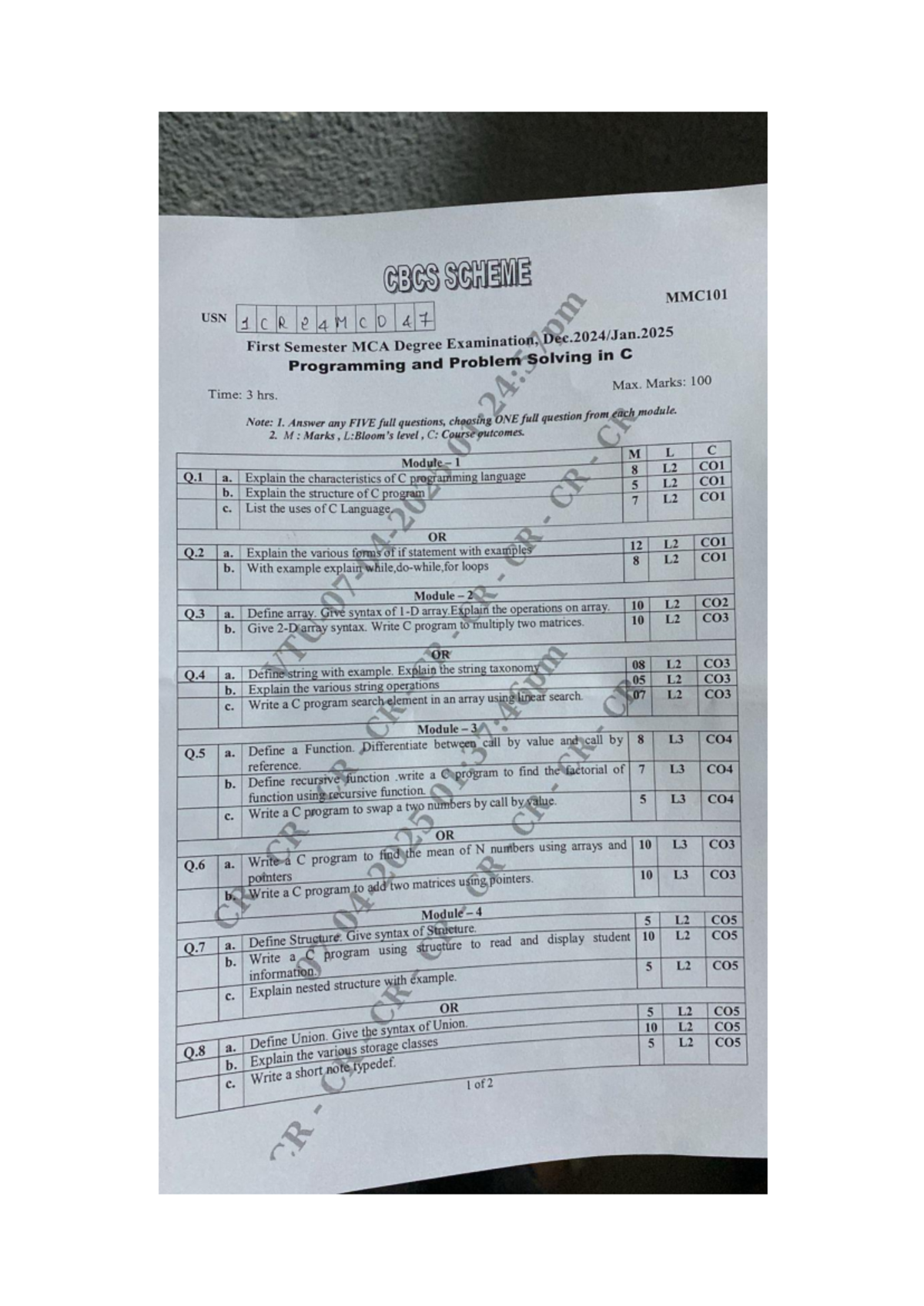 VTU MMC101 Programming and Problem Solving Exam Q1-Q8 Solutions - Studocu