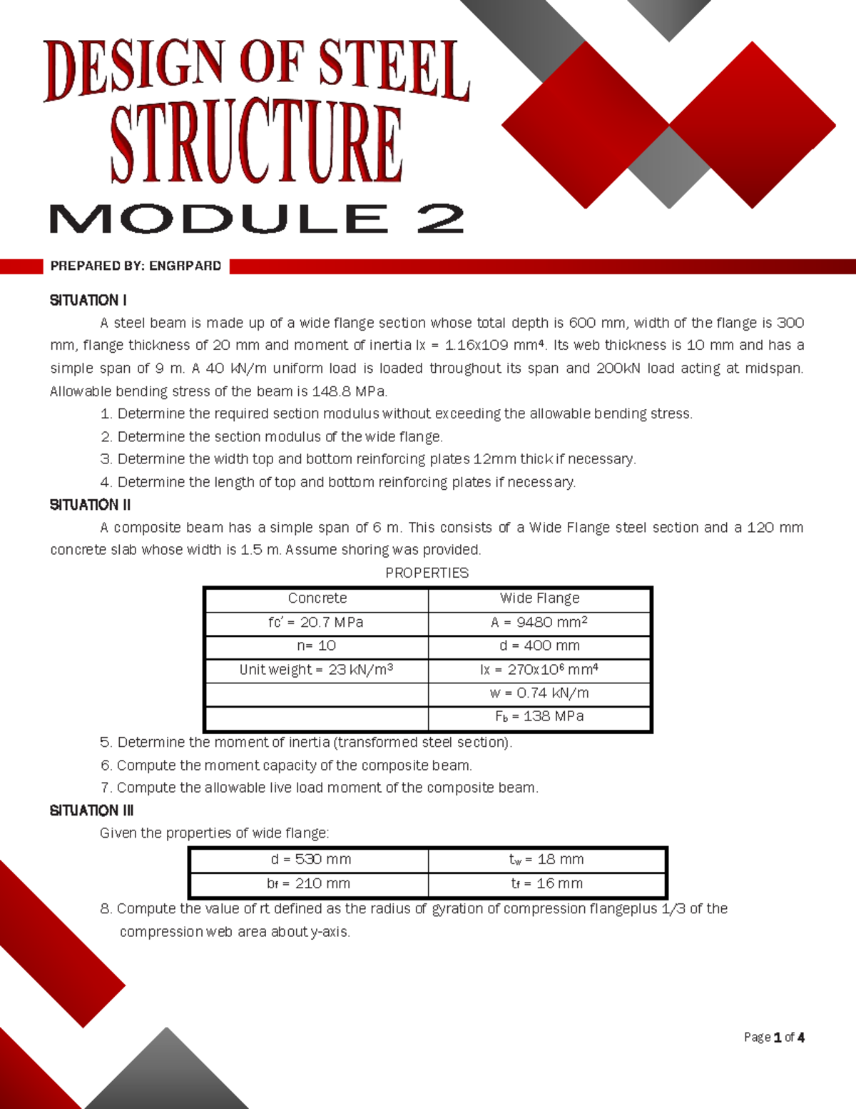 ENGR 101: Steel Beam Analysis and Design Situations - Studocu