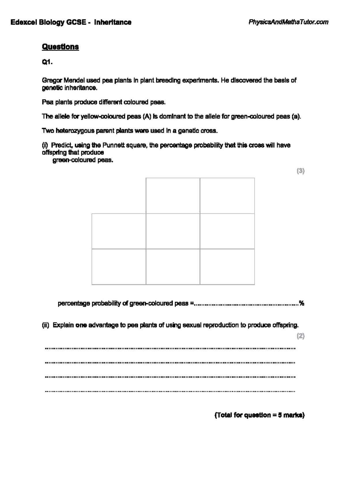 Edexcel Biology GCSE Inheritance Study Guide and Questions - Studocu