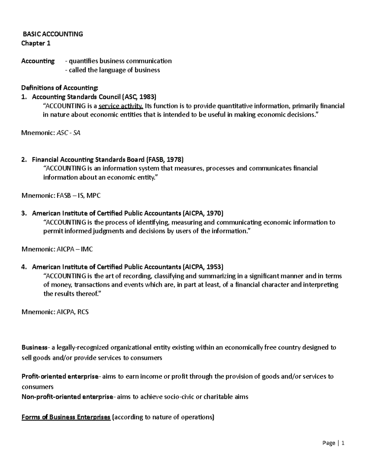 Basic Accounting Concepts - Introduction to Principles and Standards ...