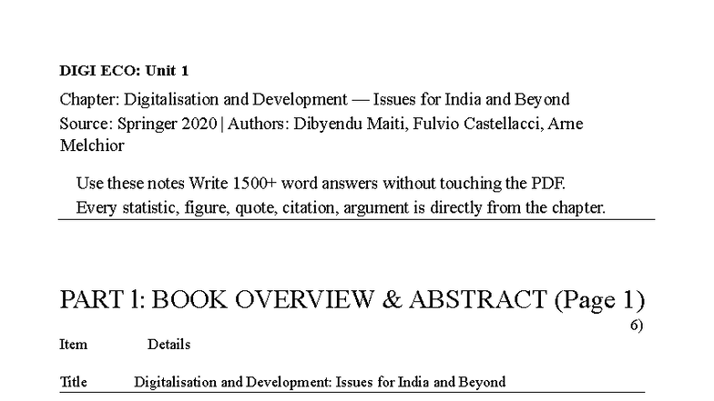 DIGI ECO: Unit 1 Notes on Digitalisation & Development in India - Studocu