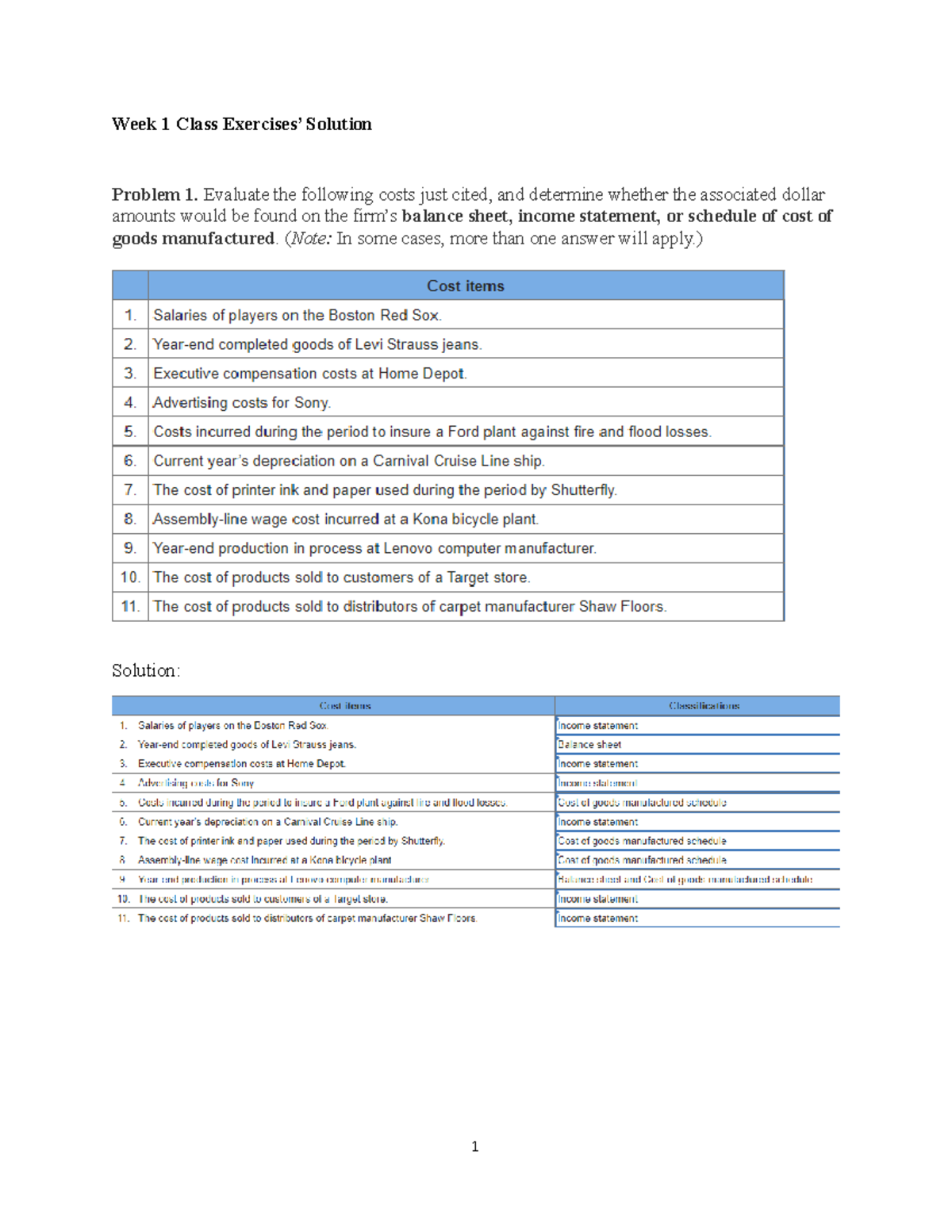 Week 1 Class Exercises Solutions for ACC 101 - Studocu