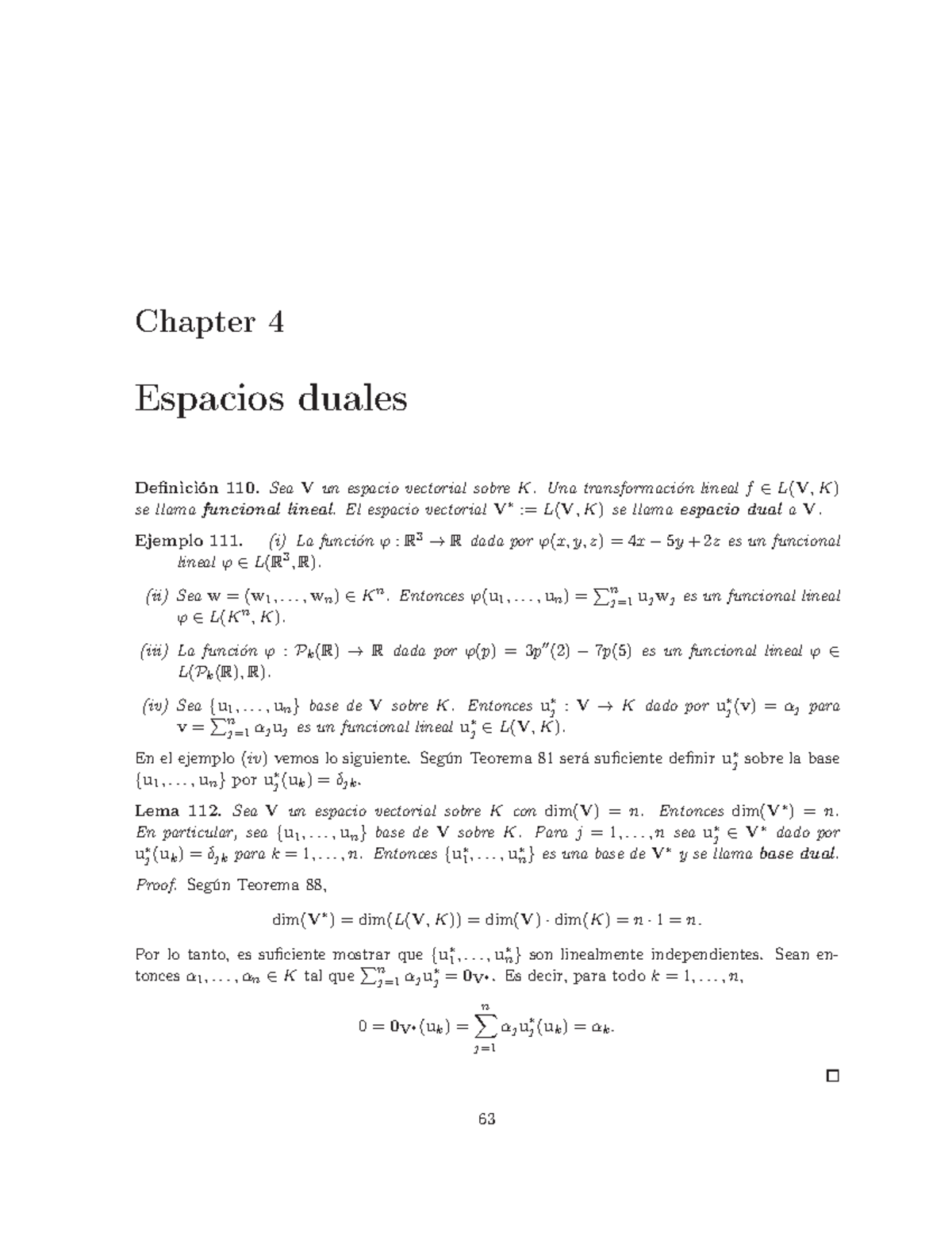 Dual - Apuntes de MAT 210 - Chapter 4 Espacios duales Definición 110 ...