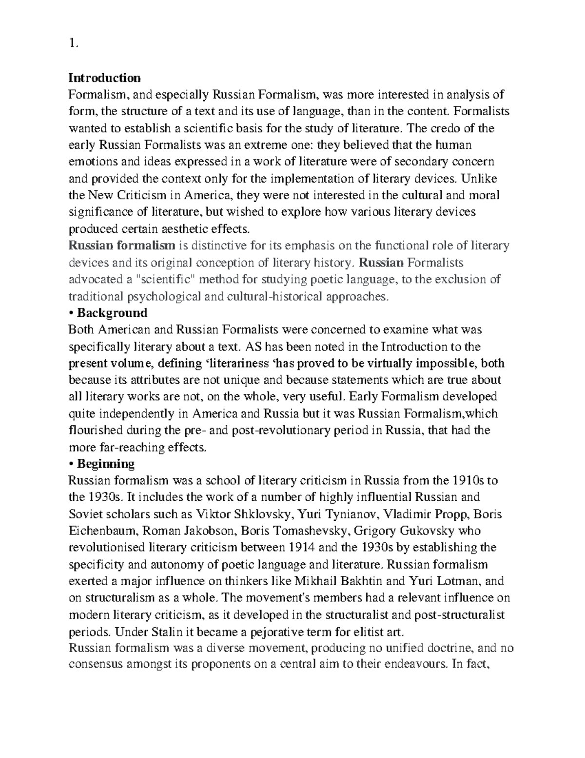 Russian Formalism: Analysis of Form and Literary Devices - Studocu