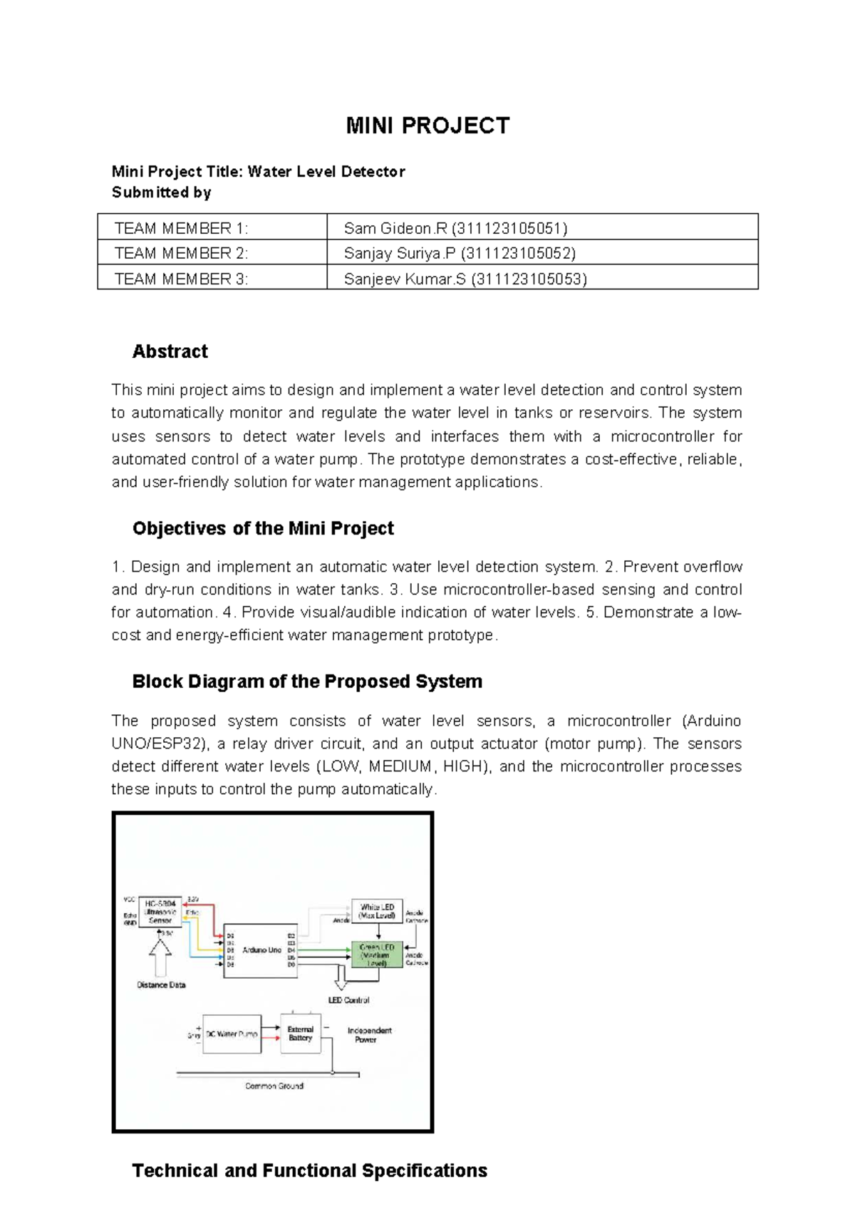 MINI PROJECT: Water Level Detector System Design - Studocu