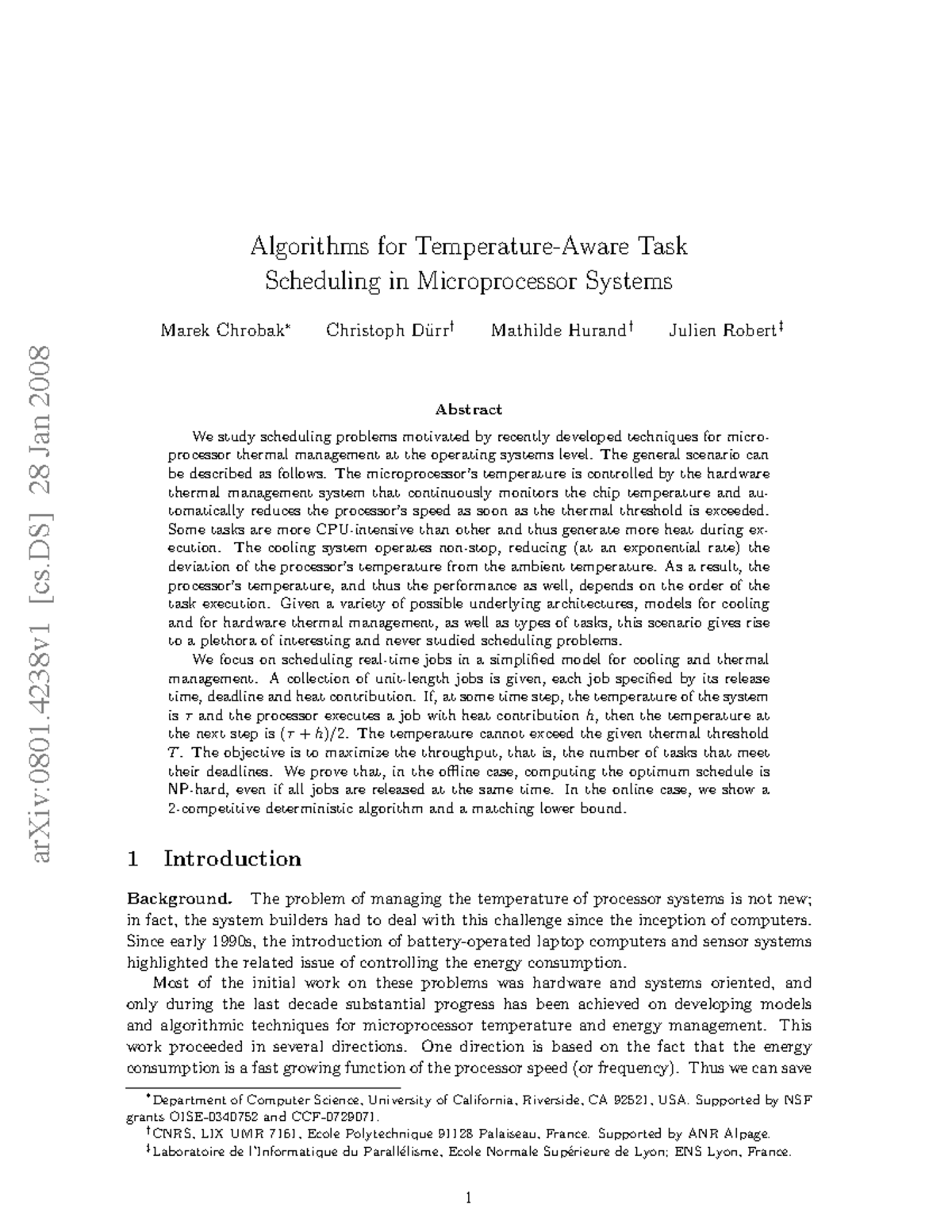 Algorithms for Task Scheduling in Microprocessor Systems (Lecture Notes ...