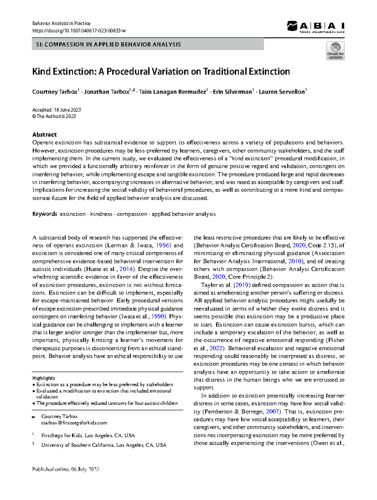Kind Extinction in ABA: Enhancing Compassionate Practices (SI) - Studocu