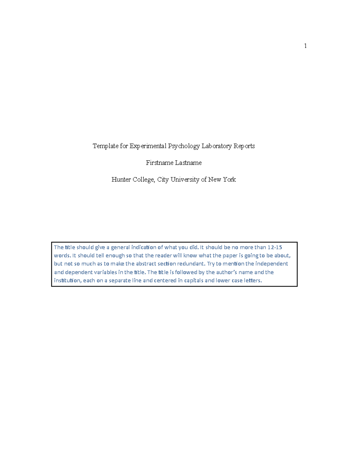 APA Paper Template Updated - Template for Experimental Psychology ...