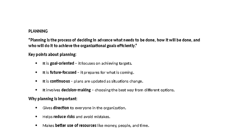 MPM 202 - Planning and Management Principles Overview - Studocu