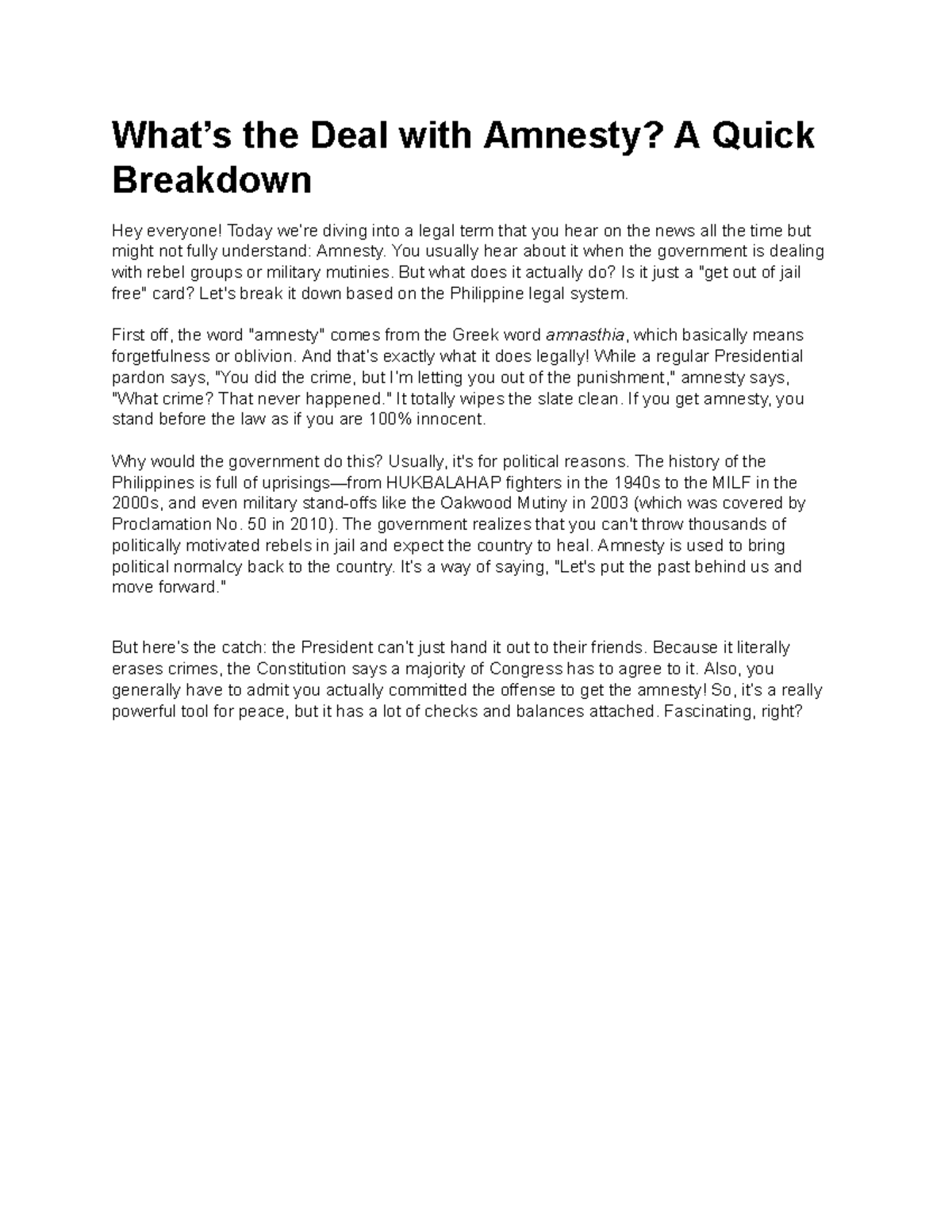 Executive Clemency Essays (1-C): Understanding Amnesty in the PH Legal ...
