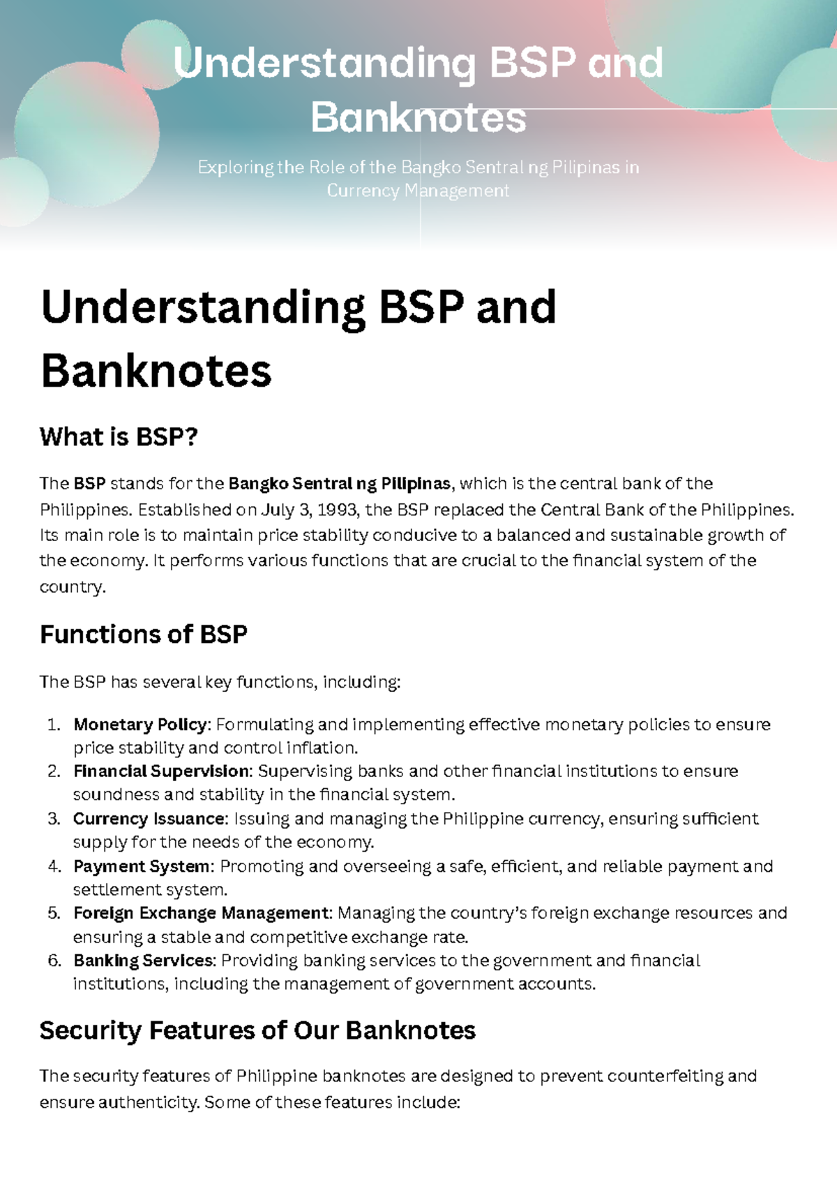 BSP 101: The Role of Bangko Sentral ng Pilipinas in Currency Management ...