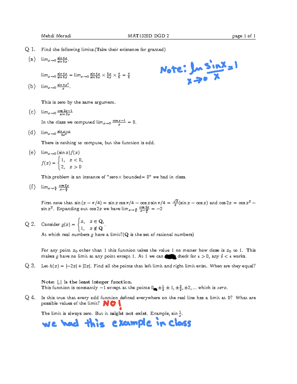 MAT1320D DGD Solutions: Finding Limits in Calculus 1 - Studocu
