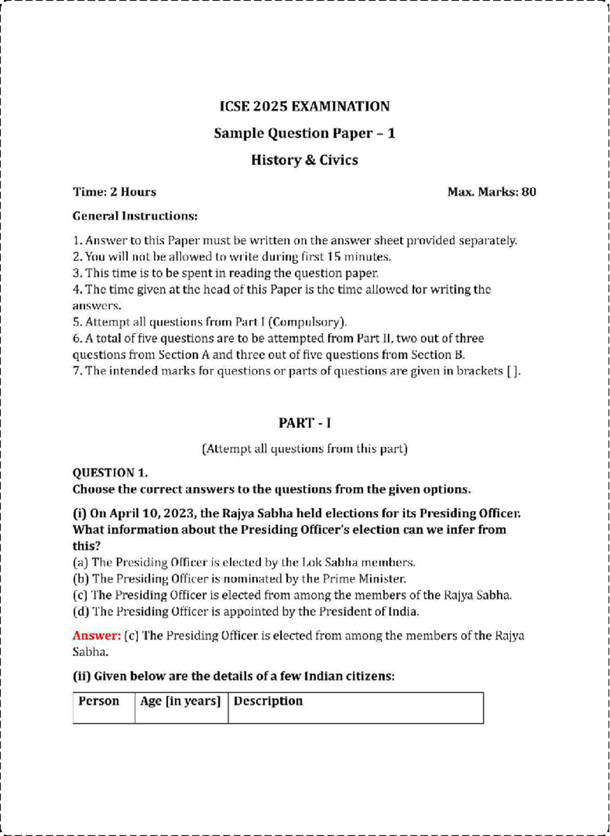 ICSE 2025 History Sample Question Paper 1 - Examination Guide - Studocu