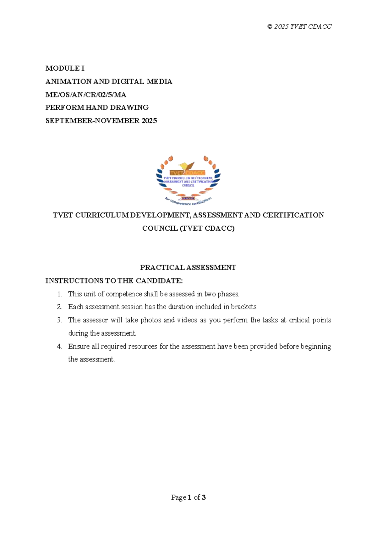 2025 TVET CDACC Practical Assessment: Human Figure Drawing Techniques ...