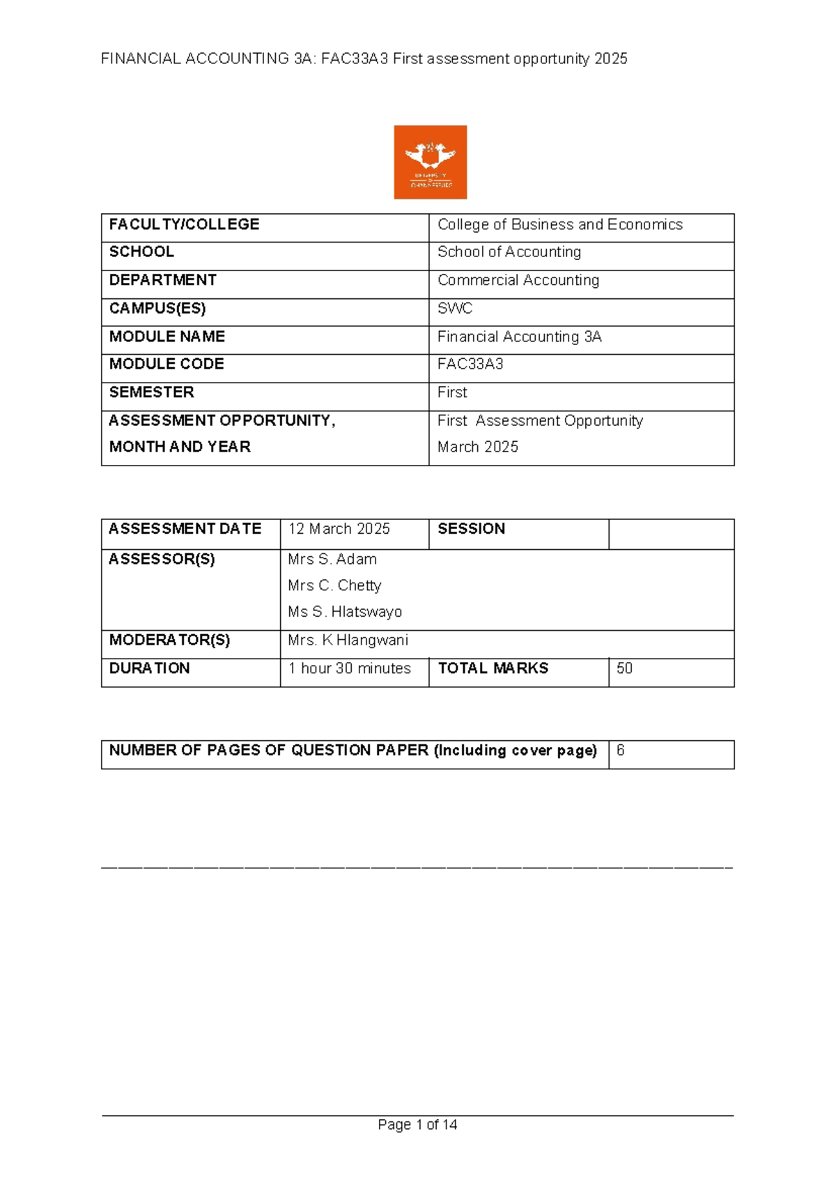 FAC33A3 2025 Financial Accounting First Assessment Overview - Studocu