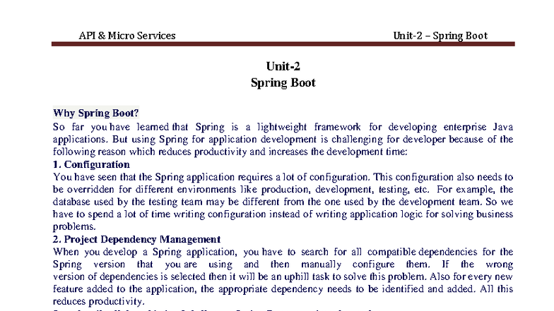 API Micro Services - Spring Boot Overview and Features - Studocu