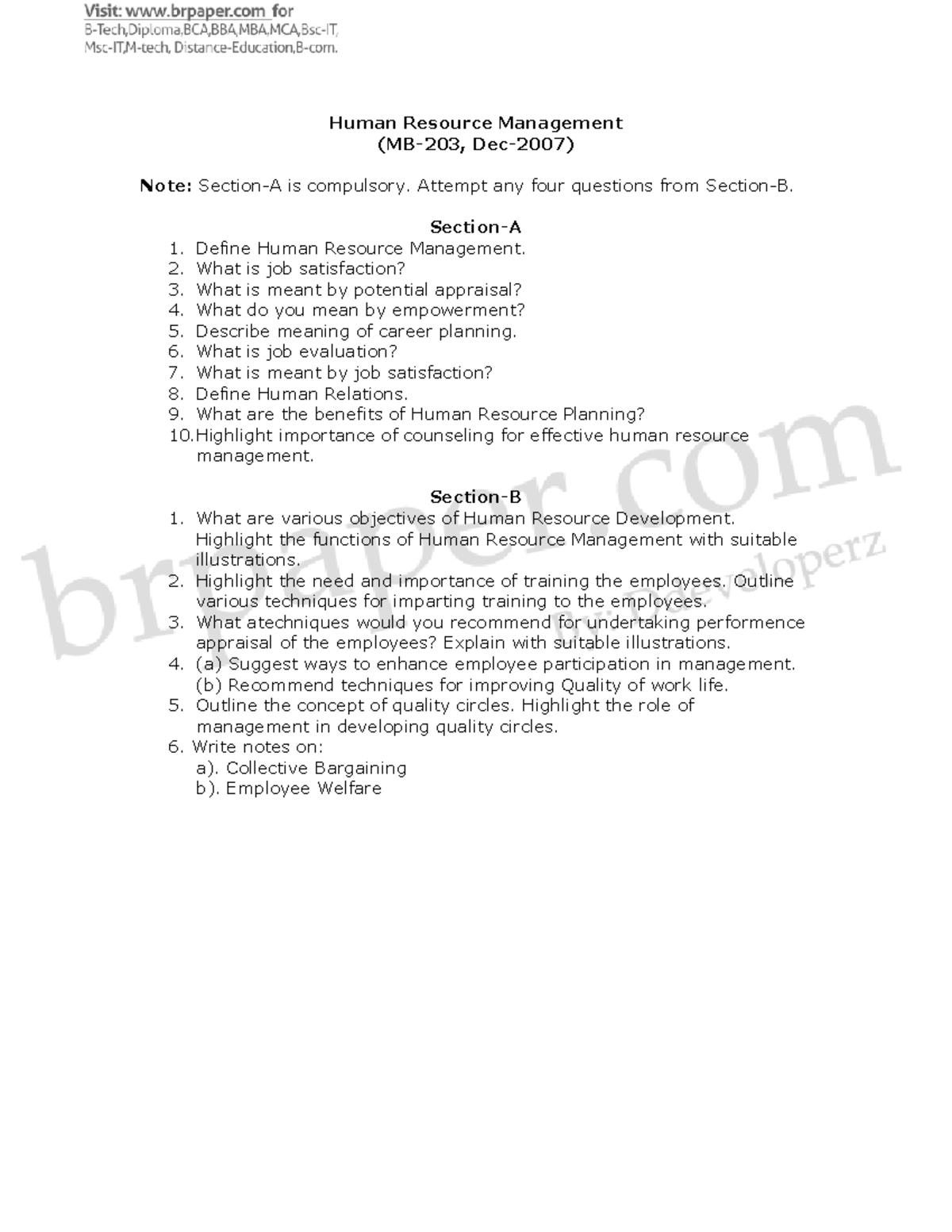 MBA2HRM Final Exam Notes: Key Concepts in Human Resource Management ...