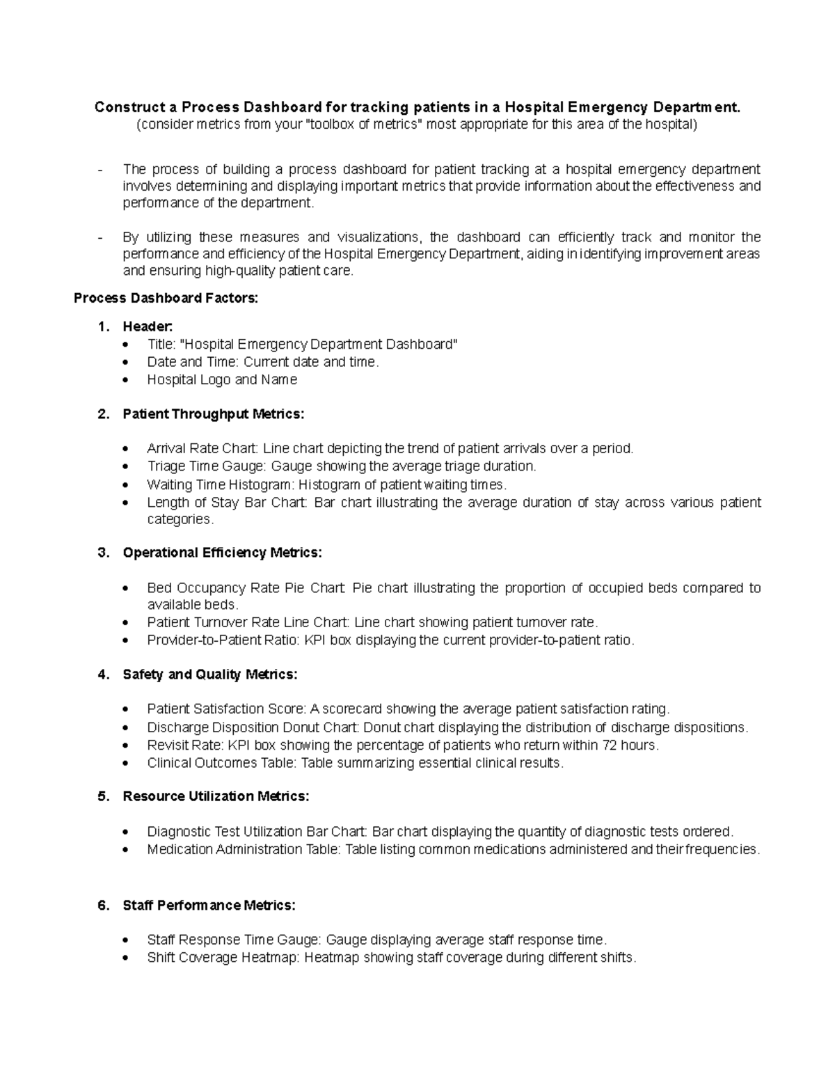 Hospital Emergency Dept Process Dashboard Analysis & Metrics - Studocu