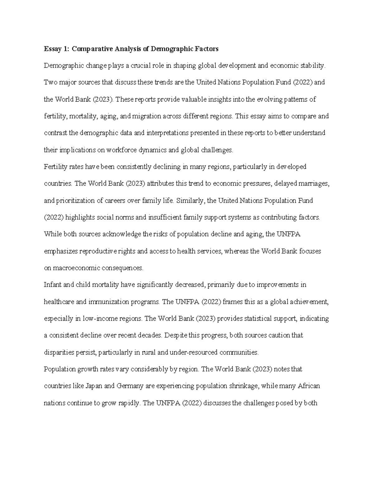 Final Essay: Comparative Analysis of Demographic Factors (Course Code ...