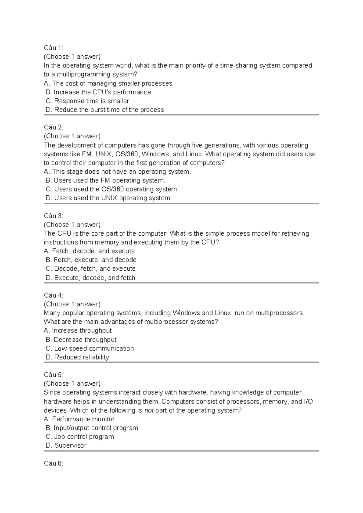 OSG202 SU24 Final Exam: Operating Systems Multiple Choice Questions ...