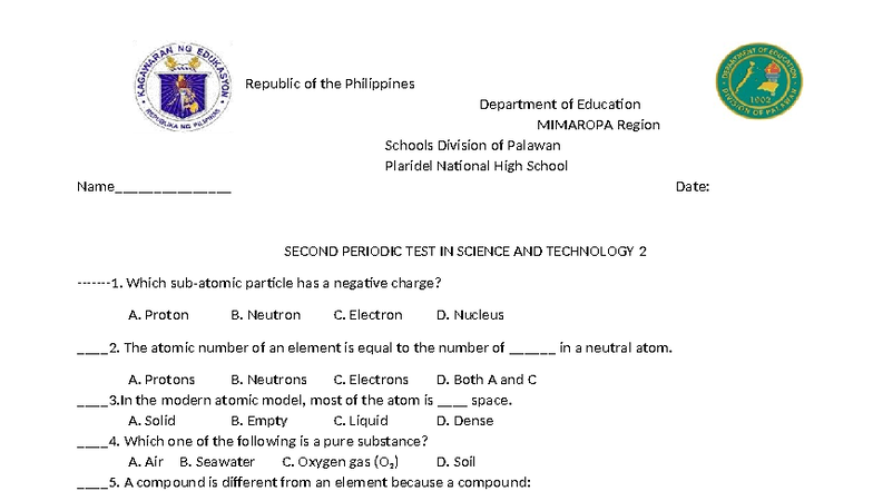 2nd Periodic Test in Science 8: Key Concepts and Questions - Studocu