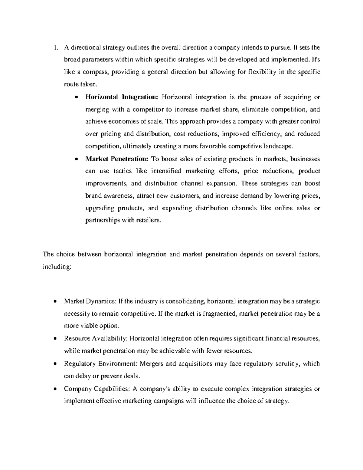 490-Q3: Directional strategies in horizontal integration and market ...