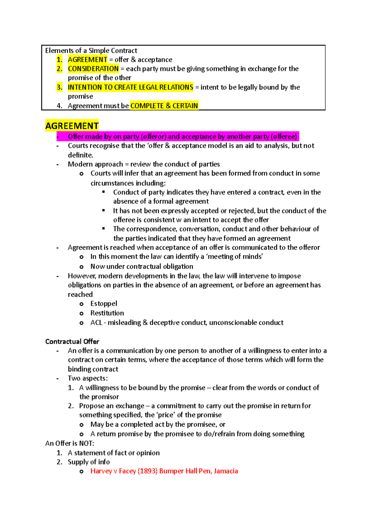 Contract Law Exam Notes (LAW101) - Studocu