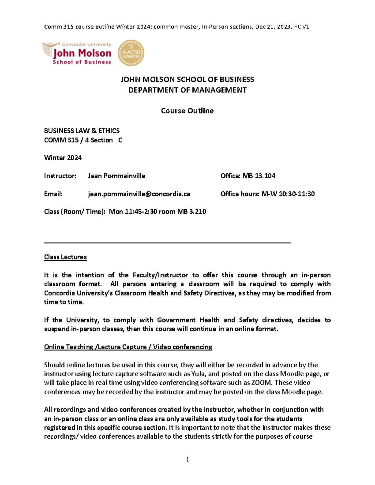 COMM 315 C Winter 2024 Final Exam Guide: Business Law & Ethics - Studocu